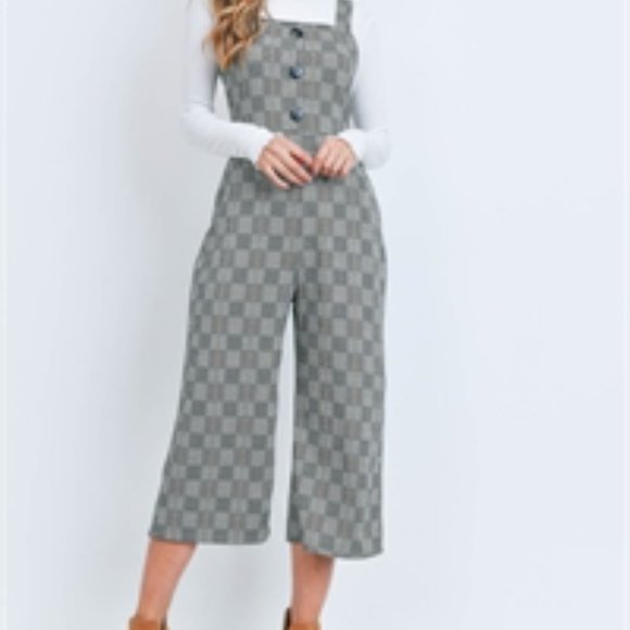 Black and Gray Checkered Jumpsuit, Mid-Calf Length - Picture 4 of 5